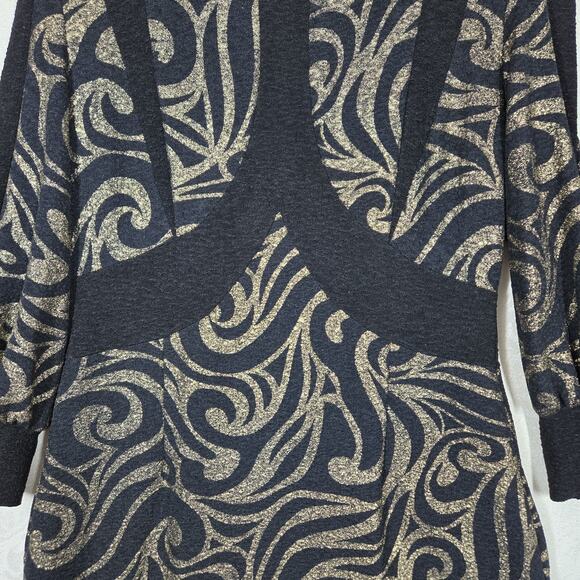 Kayla by Tally Taylor Sheath Midi Dress sz 14 Black Metallic Gold Stretch Fitted - Picture 4 of 16
